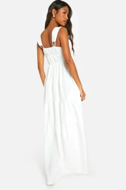 Smock Dresses*boohoo Shirred Tiered Maxi Dress white