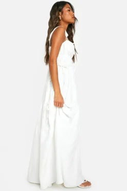 Smock Dresses*boohoo Shirred Tiered Maxi Dress white