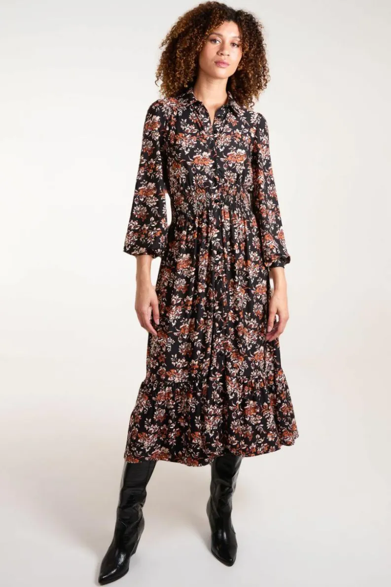 Shirt Dresses*Blue Vanilla Shirred Waist Midi Shirt Dress Brown