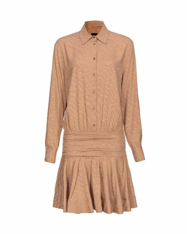 Shirt Dresses*PINKO Shirt Dress Aline Mini Dress Long Sleeve Beige