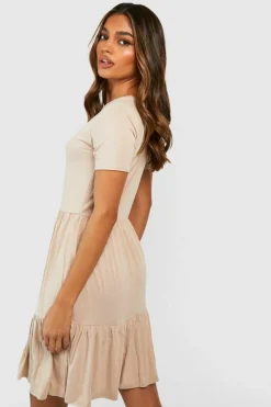 Smock Dresses*boohoo Short Sleeve Drop Hem Smock Dress stone