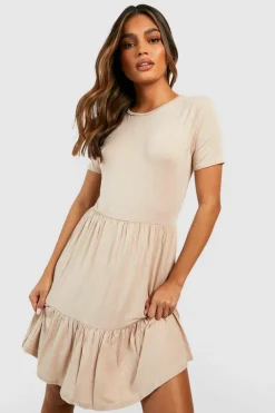 Smock Dresses*boohoo Short Sleeve Drop Hem Smock Dress stone