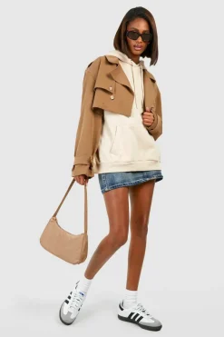 Up To 80% Off Winter Warmers|Trench Coats*boohoo Shoulder Pad Crop Trench Coat camel
