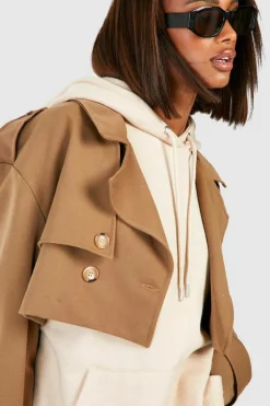 Up To 80% Off Winter Warmers|Trench Coats*boohoo Shoulder Pad Crop Trench Coat camel