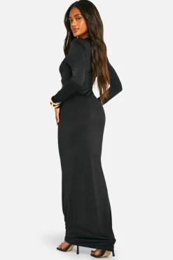 Bodycon Dresses*boohoo shoulder pad cross over cut out slinky maxi dress black