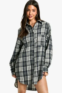 Shirt Dresses*boohoo Shoulder Pad Oversized Check Shirt Dress grey