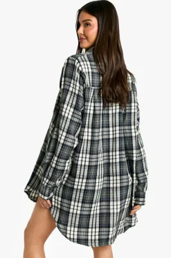 Shirt Dresses*boohoo Shoulder Pad Oversized Check Shirt Dress grey