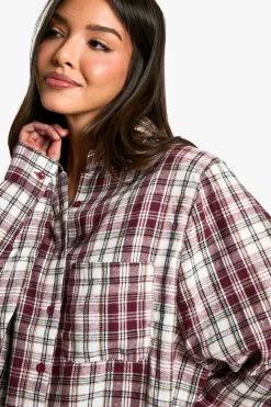 Shirt Dresses*boohoo Shoulder Pad Oversized Check Shirt Dress plum
