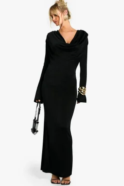 Maxi Dresses|Long Sleeve Dresses*boohoo Shoulder Pad Plunge Long Sleeve Maxi Dress black