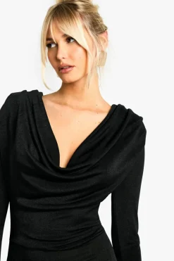 Maxi Dresses|Long Sleeve Dresses*boohoo Shoulder Pad Plunge Long Sleeve Maxi Dress black
