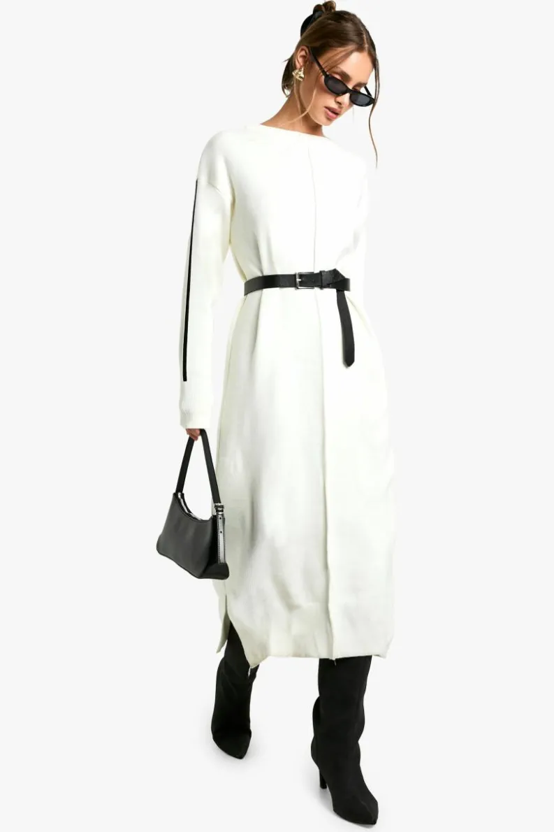 Jumper Dresses|Jumper Dresses*boohoo Side Stripe Knitted Dress cream