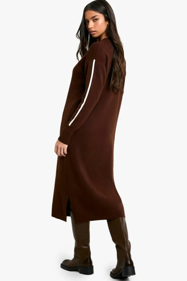 Jumper Dresses|Jumper Dresses*boohoo Side Stripe Knitted Dress chocolate