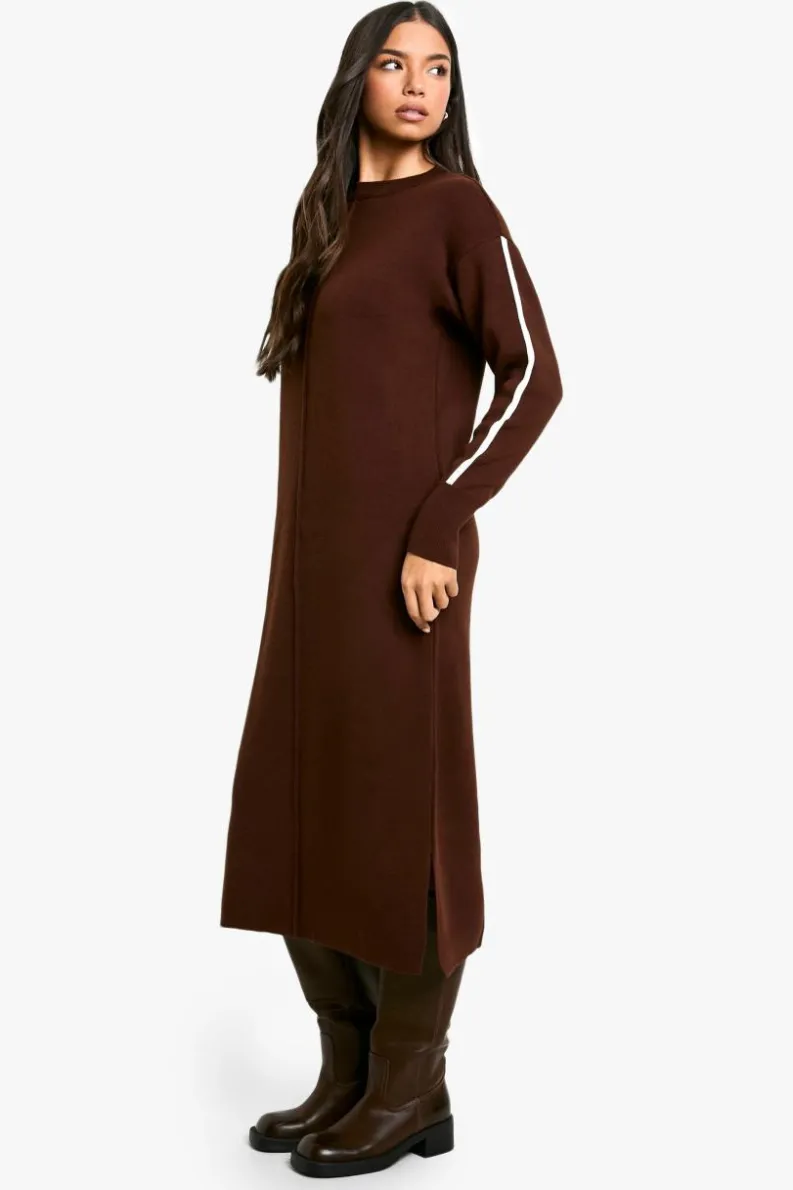 Jumper Dresses|Jumper Dresses*boohoo Side Stripe Knitted Dress chocolate