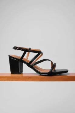 Sandals*Where's That From Sidra' Wide Fit Mid High Block Heel Sandals With Cross Over Strap Black