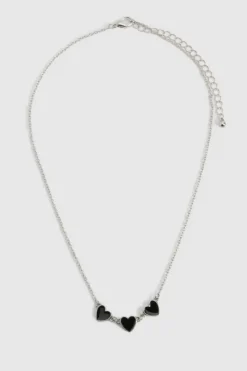 Necklaces*boohoo Black Enamel Triple Heart Detail Necklace silver
