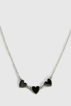 Necklaces*boohoo Black Enamel Triple Heart Detail Necklace silver