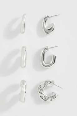Statement Earrings|Earrings*boohoo Chunky Hoop Multipack Earrings silver