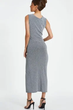 Midi Dresses*Quiz Cowl Neck Ruched Midi Dress Silver
