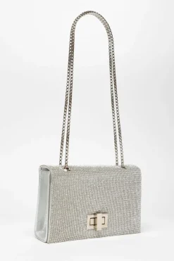 Cross-Body Bags|Handbags*Quiz Diamante Cross Body Bag Silver