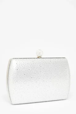 Handbags|Clutch Bags*Quiz Diamante Curve Box Bag Silver
