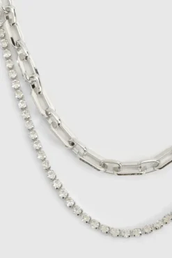 Necklaces*boohoo Diamante Double Layered Necklace silver