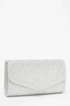 Handbags|Clutch Bags*Quiz Diamante Envelope Clutch Bag Silver
