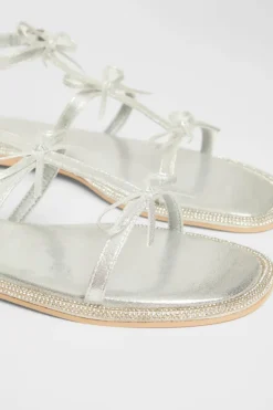Sandals*Quiz Diamante Flat Sandals Silver
