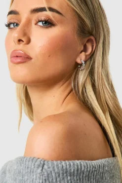 Earrings*boohoo Diamante Heart Hoop Earrings silver