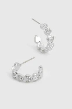 Earrings*boohoo Diamante Heart Hoop Earrings silver