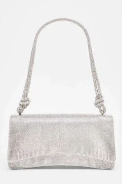 Shoulder Bags|Handbags*Quiz Diamante Shoulder Bag Silver