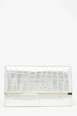 Handbags|Clutch Bags*Quiz Faux Leather Croc Clutch Silver