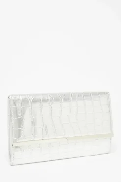 Handbags|Clutch Bags*Quiz Faux Leather Croc Clutch Silver