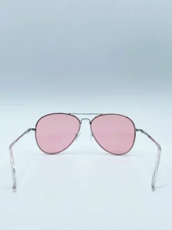 Sunglasses*SVNX Frame Aviators with Pink Lenses Silver
