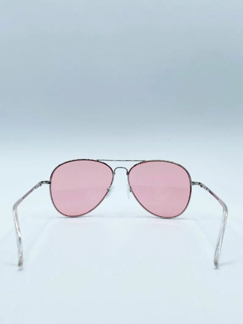 Sunglasses*SVNX Frame Aviators with Pink Lenses Silver