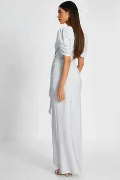 Wrap Dresses*Quiz Glitter Wrap Maxi Dress Silver