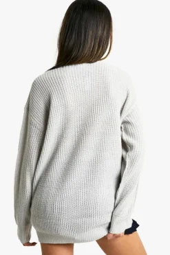 Oversized Jumpers*boohoo V Neck Oversized Jumper silver grey
