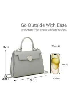 Cross-Body Bags*Kitise Silver Heart Mini Top Handle Handbag Chain Strap Crossbody Bag Beige