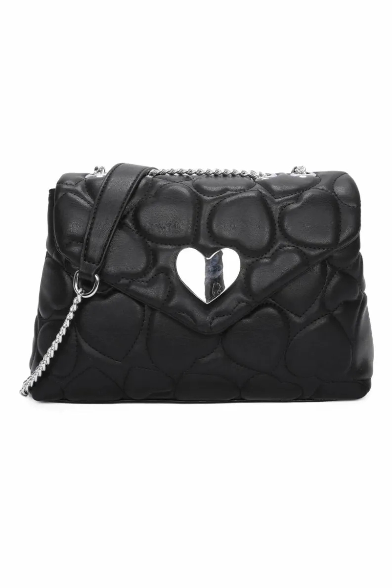 Shoulder Bags|Handbags*Kitise Silver Heart Accent Quilted Shoulder Handbag With Elegant Chain Strap Black