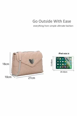 Shoulder Bags|Handbags*Kitise Silver Heart Accent Quilted Shoulder Handbag With Elegant Chain Strap Black