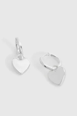 Earrings*boohoo Heart Drop Hoop Earrings silver