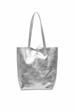 Tote Bags*Sostter Metallic Leather Tote Shopper Bag | BBDDN Silver