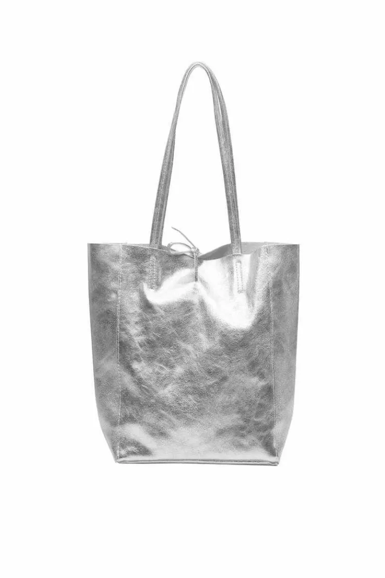 Tote Bags*Sostter Metallic Leather Tote Shopper Bag | BBDDN Silver