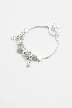 Bracelets*Lipsy Pave Crystal Heart Charm Bracelet - Gift Boxed Silver