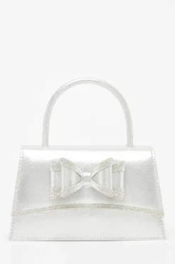 Handbags*Quiz Satin Double Bow Bag Silver