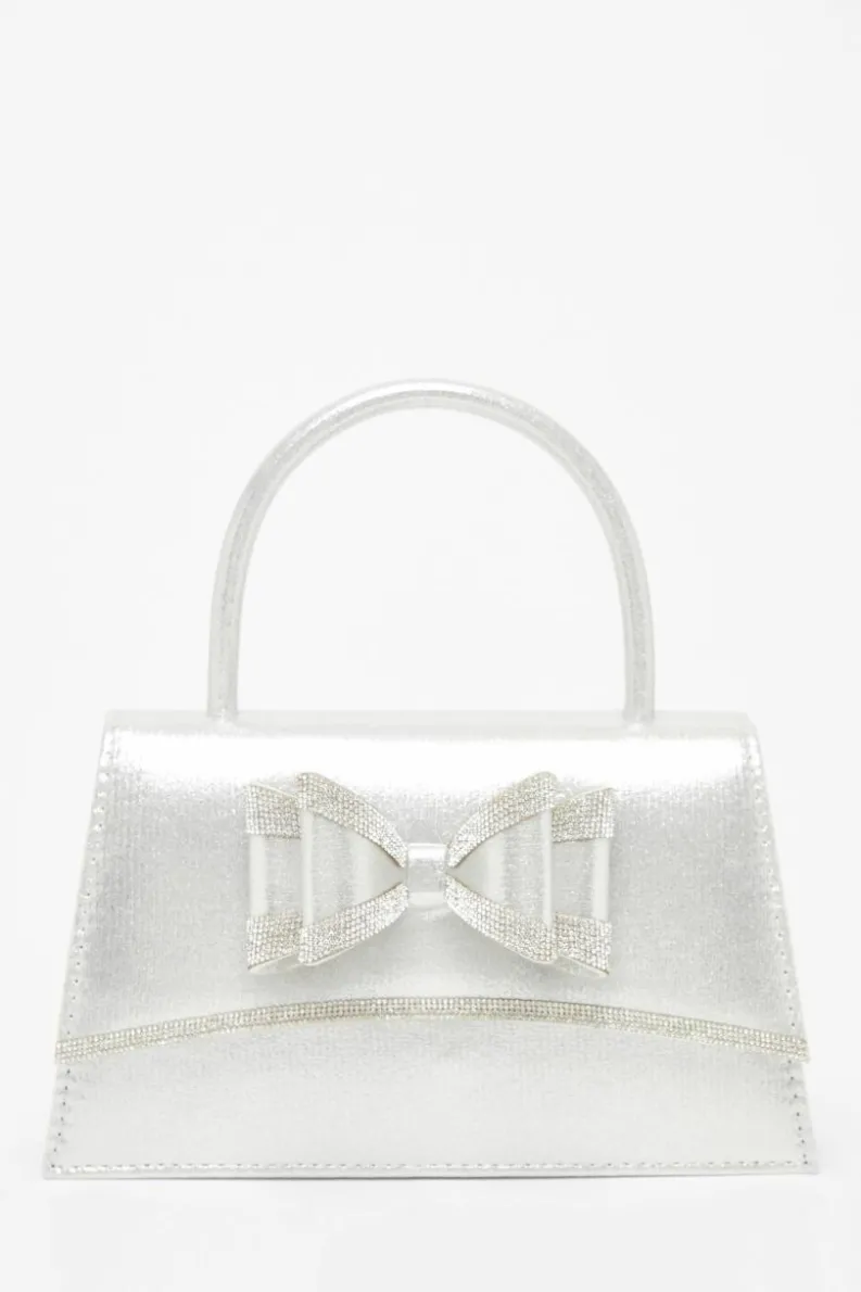 Handbags*Quiz Satin Double Bow Bag Silver