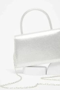 Handbags*Quiz Satin Double Bow Bag Silver