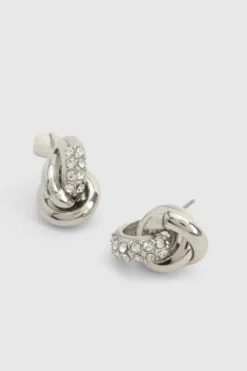 Earrings*boohoo Scattered Diamante Knot Stud Earrings silver