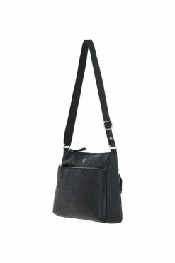 Shoulder Bags|Handbags*Ashwood Leather Silvia' Croc Print Real Leather Shoulder Bag Black