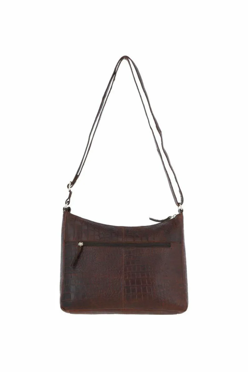 Shoulder Bags|Handbags*Ashwood Leather Simonetta' Croc Print Real Leather Shoulder Bag Brown