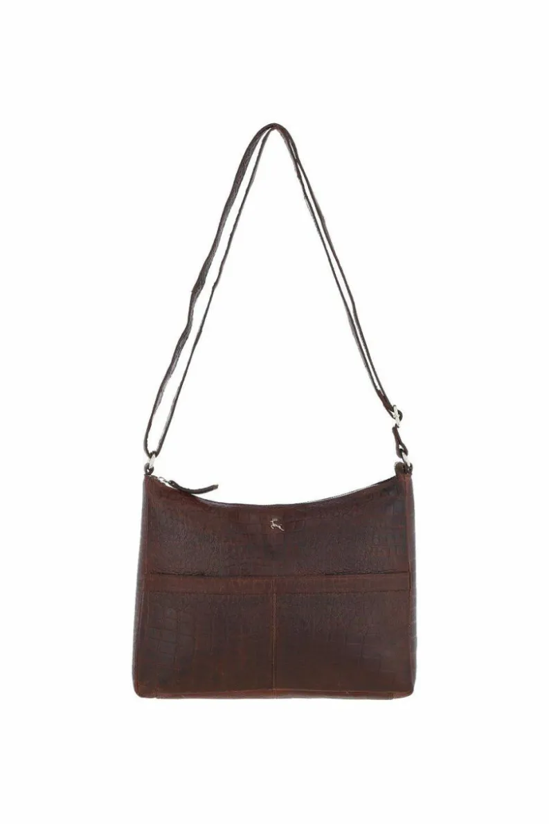 Shoulder Bags|Handbags*Ashwood Leather Simonetta' Croc Print Real Leather Shoulder Bag Brown